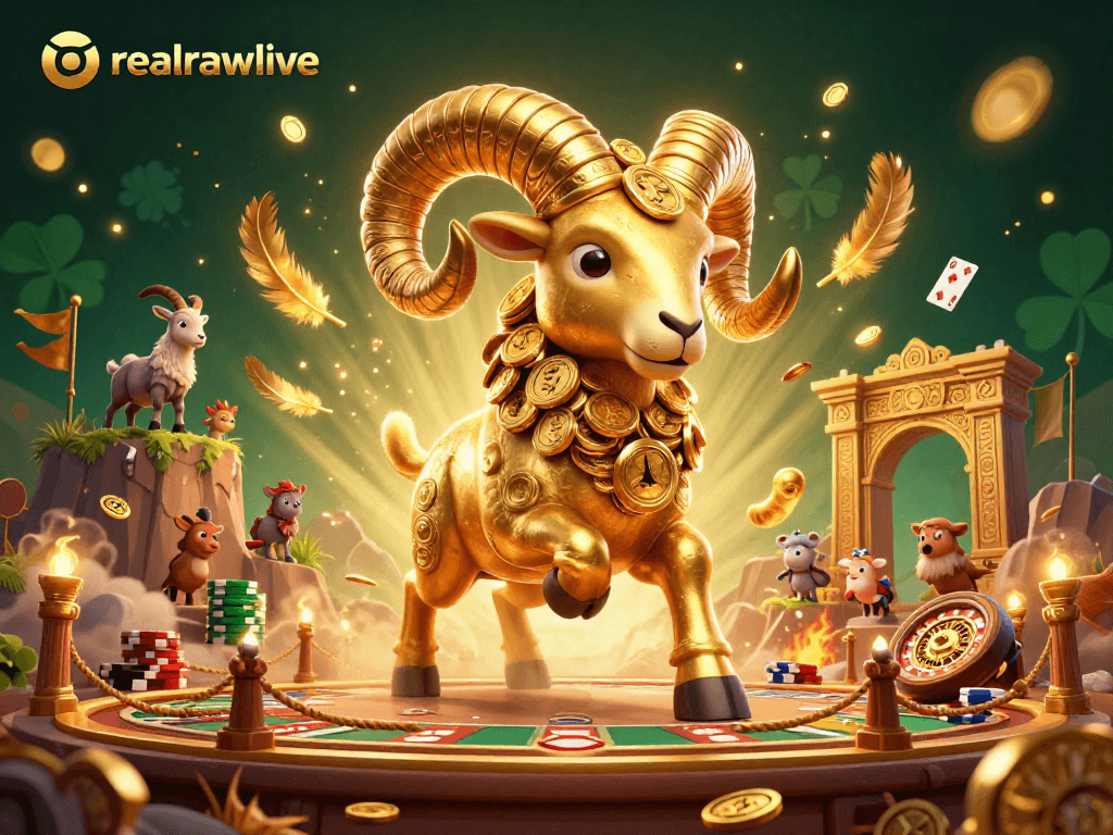 Experience thrilling moments with realrawlive as golden ram charges through a dynamic casino scene.
