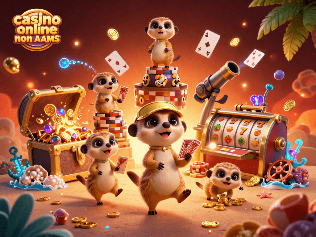 Funzionamento di un casinò online non AAMS con animali 3D mentre distribuiscono carte e vincono chip.