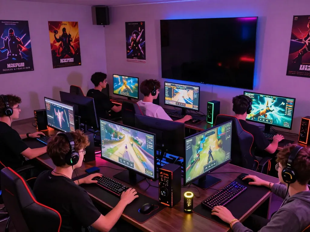 Engaging online gaming scene at Manclub - Enthusiastic players in a vibrant lounge setting.