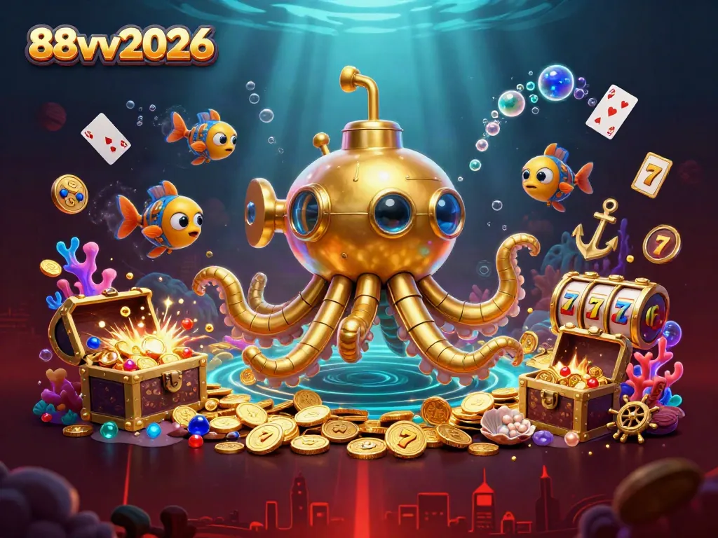 Spin the reels at 88vv2026, where a golden kraken submarine surfaces through coins and winning combinations!