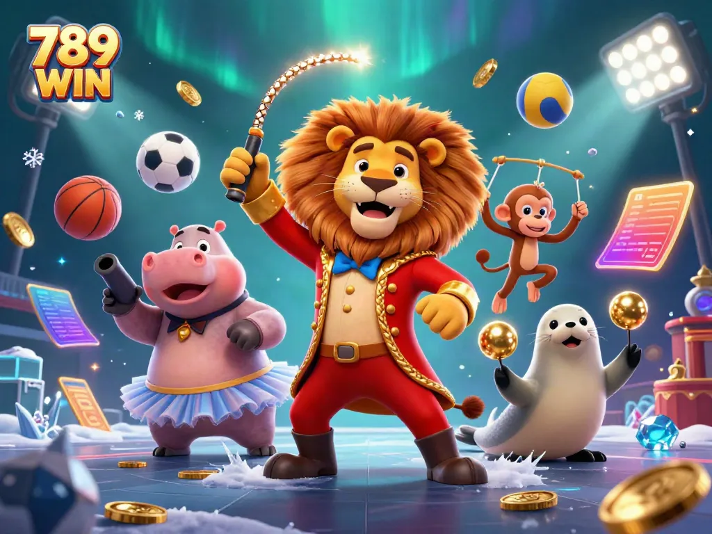 Engage in the thrills of 789 WIN with dynamic 3D cartoon elements showcasing lively casino activities.