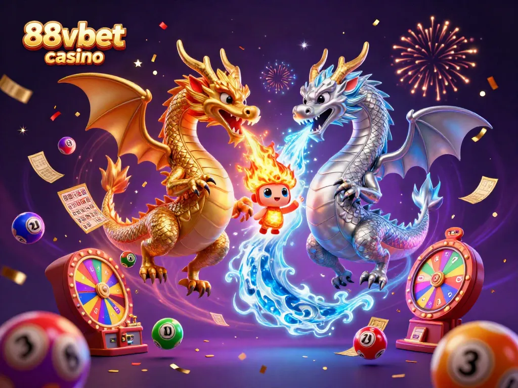 Experience the excitement of 88vbet casino with cartoon dragons and vibrant gaming elements.