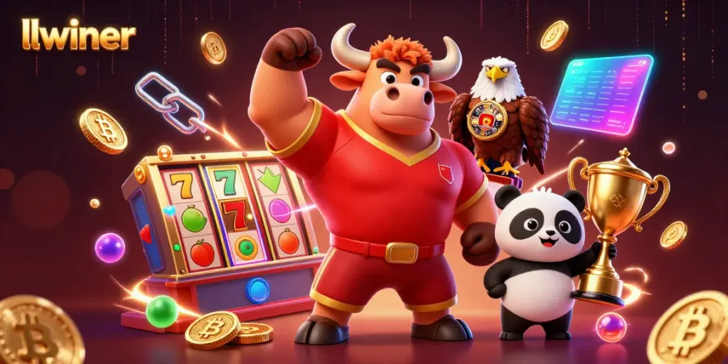 Experience thrilling gameplay with llwiner's cartoon characters celebrating a big win in a casino setting.