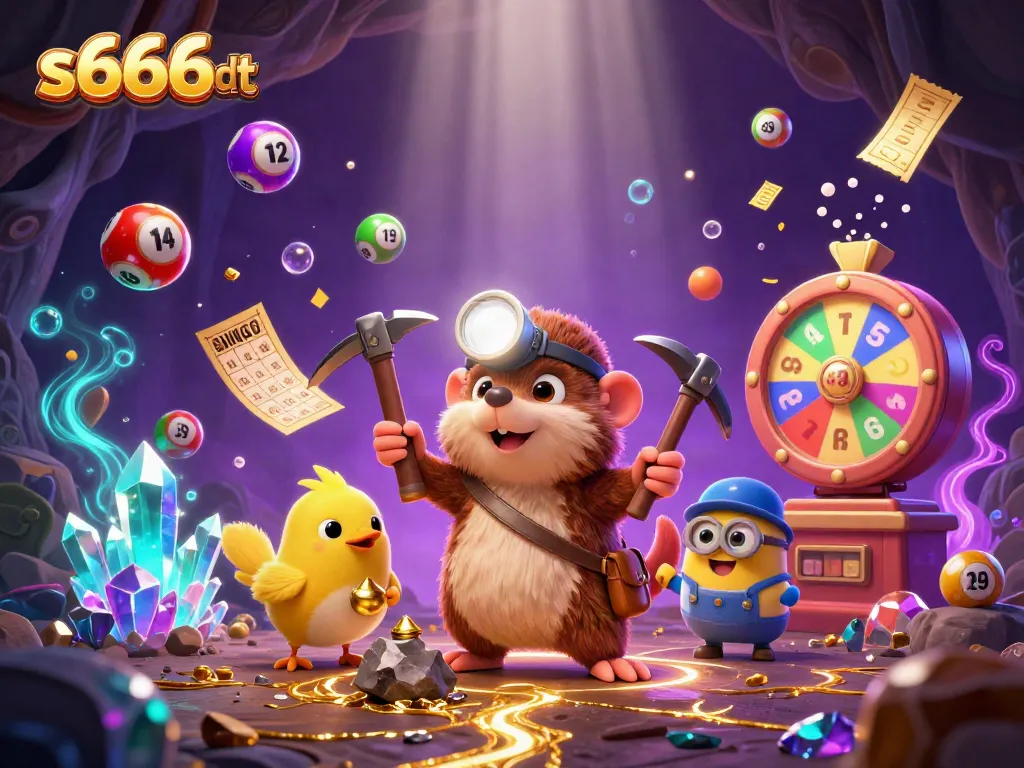 Experience the excitement of winning with s666dt as the treasure hunter mole navigates a vibrant casino scene full of dynamic lottery elements!