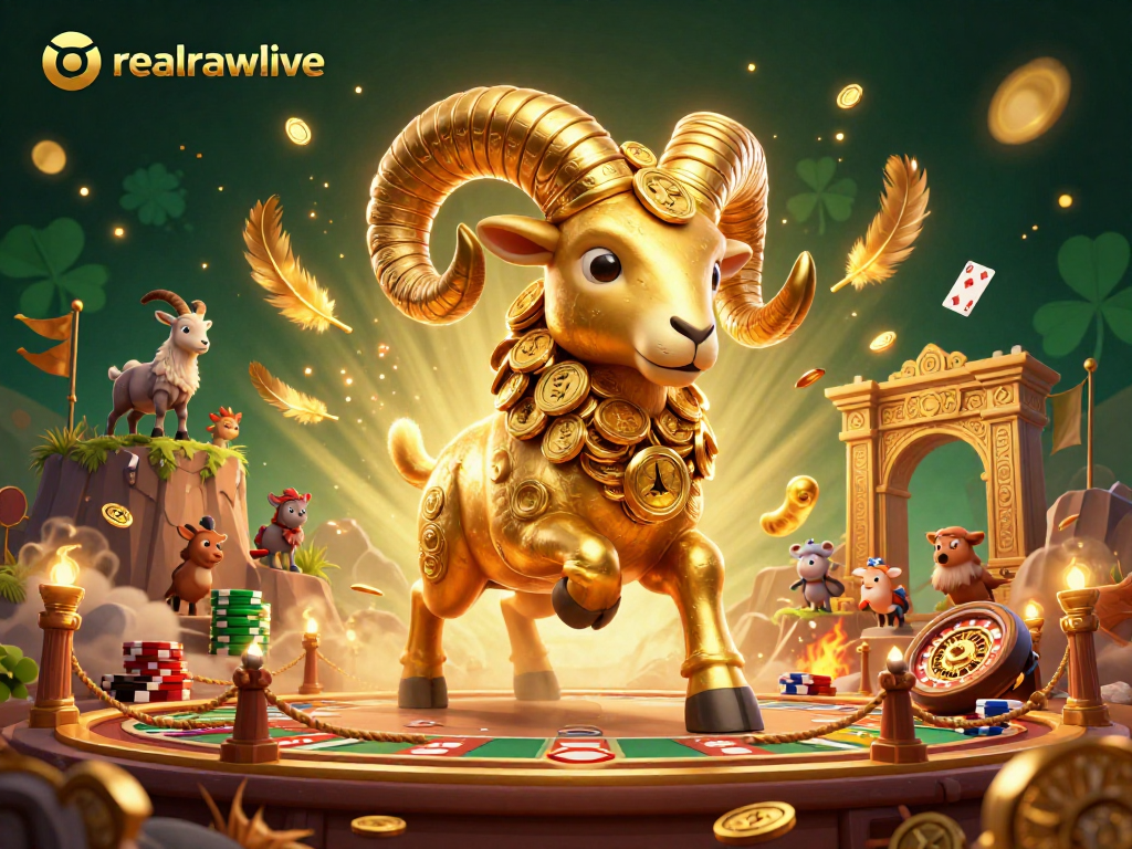 Experience thrilling moments with realrawlive as golden ram charges through a dynamic casino scene.