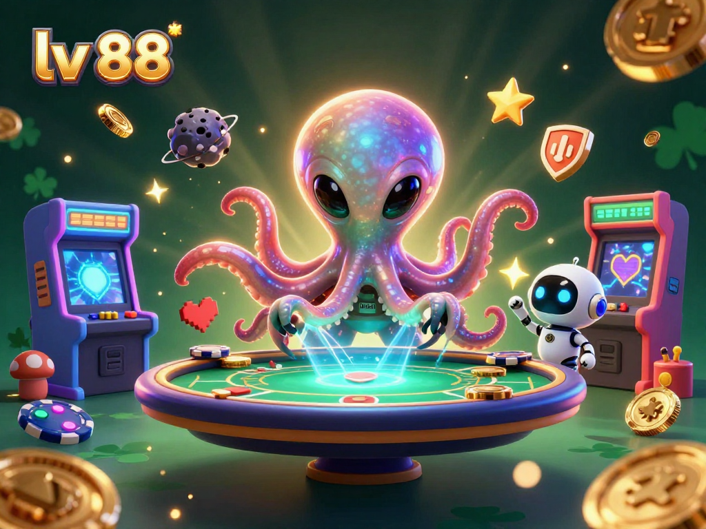 Engage in strategic gaming with lv 88, featuring an alien octopus at a holographic poker table.