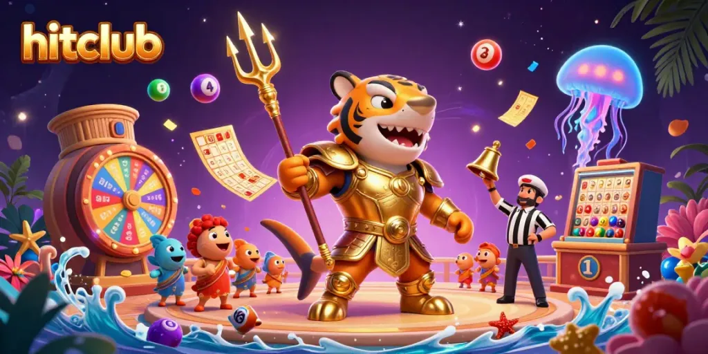 Experience the excitement of hitclub with a vibrant underwater casino scene featuring dynamic game elements and a heroic shark character.
