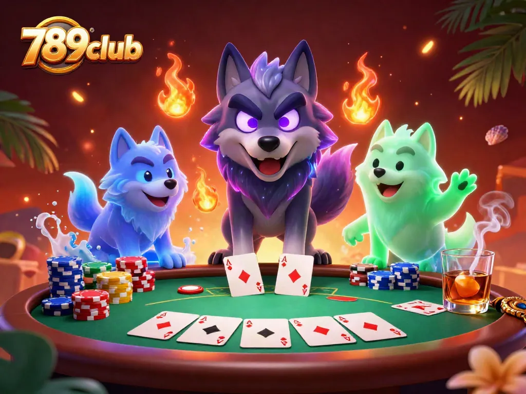 Experience thrilling poker action with 789club's vibrant 3D casino scene featuring dynamic characters and game elements.