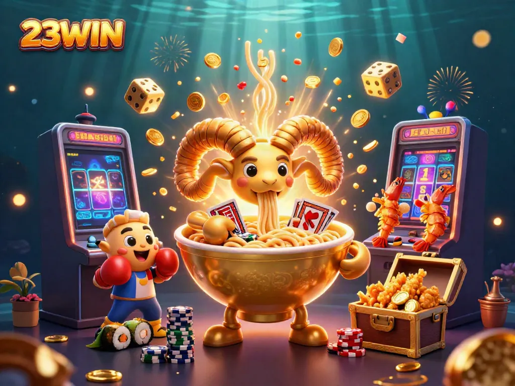 Join the fun at 23WIN with the vibrant casino scene featuring playful characters and exciting games.