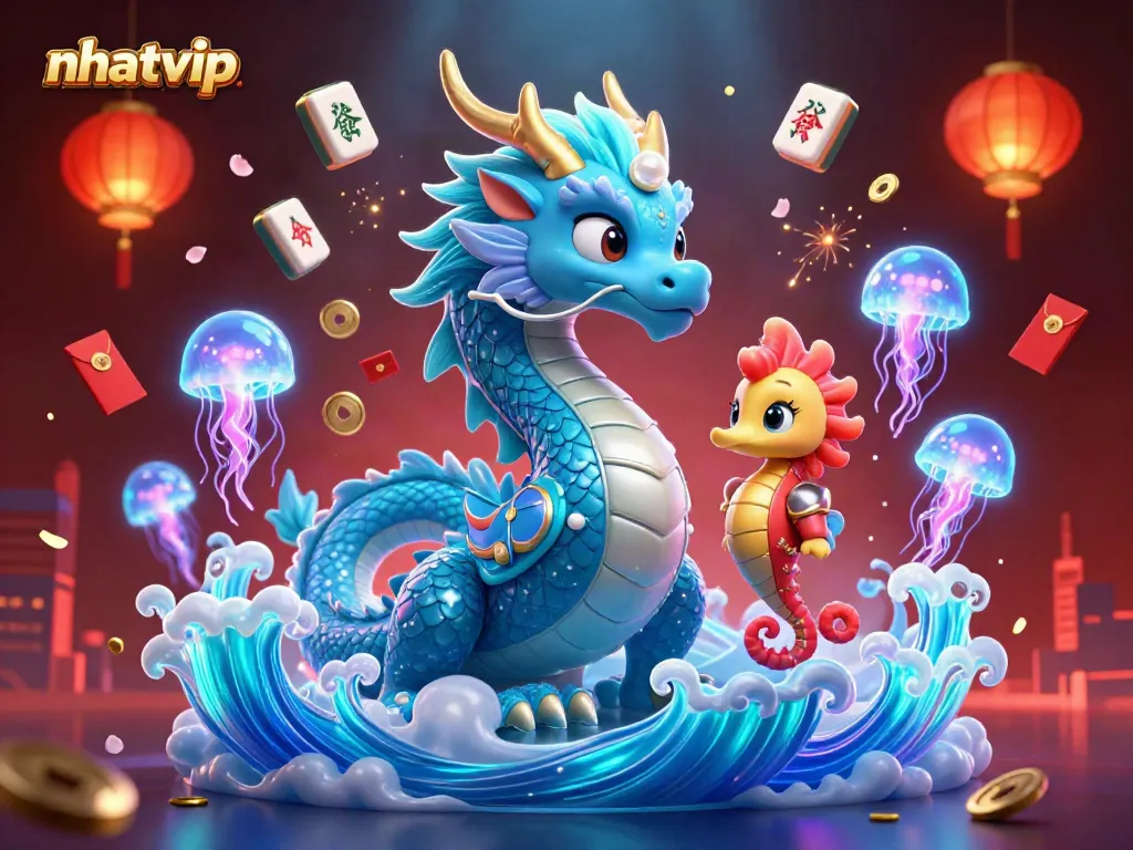 Nhatvip entertains players with dynamic 3D visuals showcasing underwater characters and gambling elements.